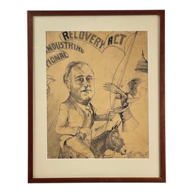 US President Franklin D. Roosevelt NIRA 1933 Hand Drawn Original Poster