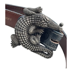 Vintage Kieselstein Cord Alligator Sterling Silver Belt Buckle and Belt Loop