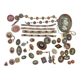 Vintage Italian Micromosaic Floral Brooch Collection Lot