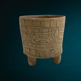 Antique Pre-Columbian Mayan Pottery Tripod Jar Vessel