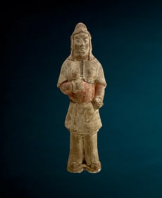 Chinese Tang Dynasty Painted Ceramic Tomb Guardian Warrior Statue