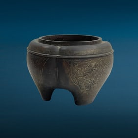 Antique Chinese 19th Century Bronze Pottery with Inlay