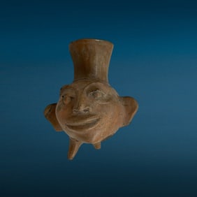 Ancient Pre-Columbian Painted Pottery Head Vase