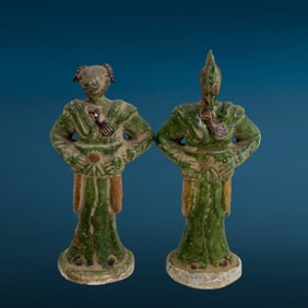 Ancient Chinese Sancai Glazed Pottery Tomb Figures