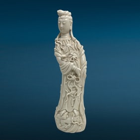 Antique Chinese Qing Dynasty Blanc de Dehua Guanyin Statue Marked