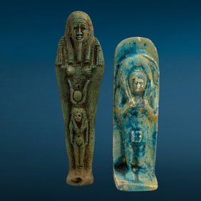 Ancient Egyptian Faience Pottery Shabti Figure Lot of 2