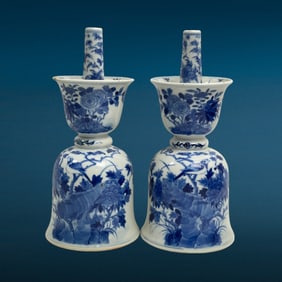 Antique Chinese Blue and White Porcelain Candle Holder