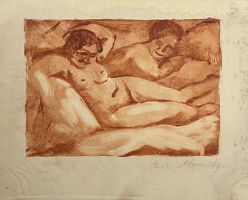 Edvard Much (1863-1944) Woodcut in Brown/Red on Thin Paper Reclining Nude, Signed in Margin