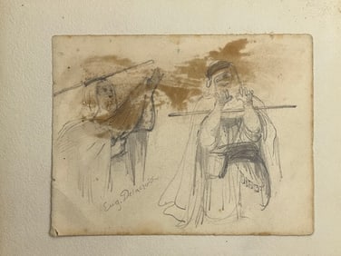 Eugene Delacroix (1798-1863) Small Signed Pencil Drawing, Mounted to Board