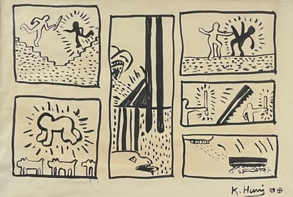 Keith Haring (1958-1990) Marker Drawing On Paper Signed K. Haring '89 with COA & Julia Gruen Stamp