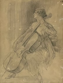 SIR WILLIAM ORPEN, R.A., R.H.A. (1878-1931) Sketch Of Woman Playing the Cello On Paper