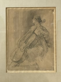 SIR WILLIAM ORPEN, R.A., R.H.A. (1878-1931) Sketch Of Woman Playing the Cello On Paper