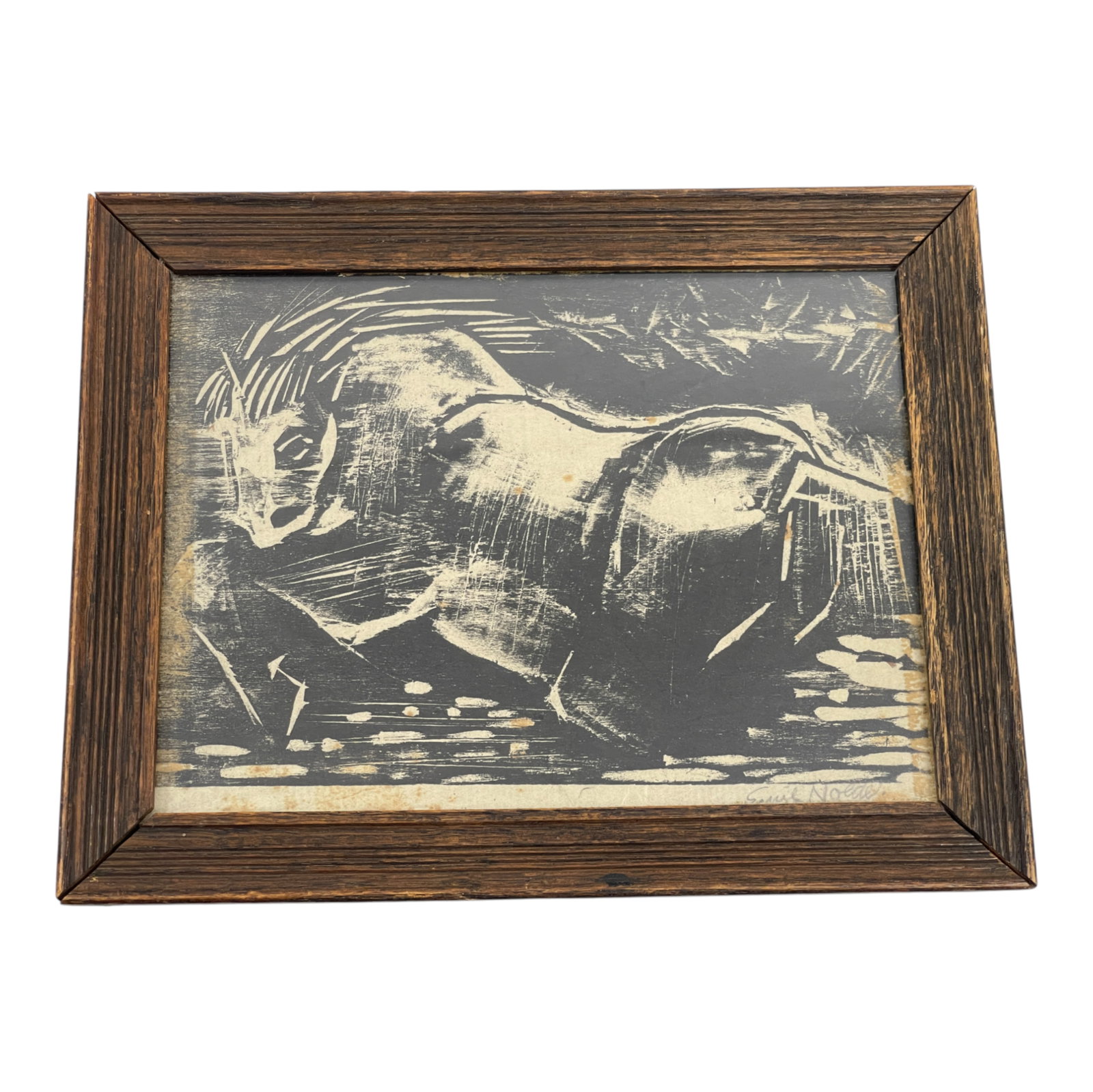 Emil Nolde (1867-1956) Signed Woodblock Print: Emil Nolde (1867-1956) Signed Woodblock Print. Signed in Pencil Lower Right. Size with frame: 9 1/2" x 7 1/2". Size of print: 8" x 6 1/4".