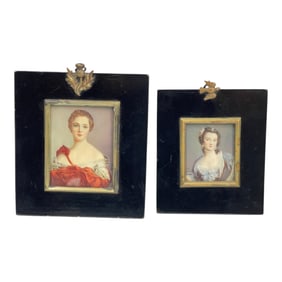 Antique Small Oil on Porcelain Signed Portrait Paintings