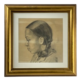 Norman Rockwell (1894-1978) Pencil Drawing, Portrait of Woman Signed with Initials