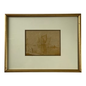 Jean Auguste Dominique Ingres (1780-1867) Ink and Brown Wash Ship Dock Scene