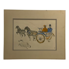 Henri Toulouse-Lautrec - Double Harness Lithograph with Watercolor, Signed Lower Right