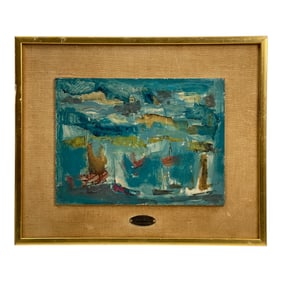 John Marin (1870-1953) Watercolor on Masonite Board, Seascape Maritime Painting
