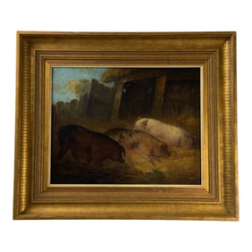 George Morland (1763-1804) Oil On Canvas Of Pigs Dated 1796 Signed Lower Right