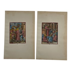 1832 Schlotthauer - Holbein Daance of Death - Preacher & Lord Hand-Colored Lithographs
