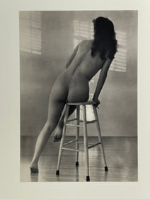 Andre De Dienes (Hungarian, 1913-1985) "Nude on Stool" 1948 Silver Gelatin Photograph, Mounted to