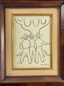 Diego Rivera (Mexico, 1886-1957) - Three Caballeros, Ink Drawing on Paper