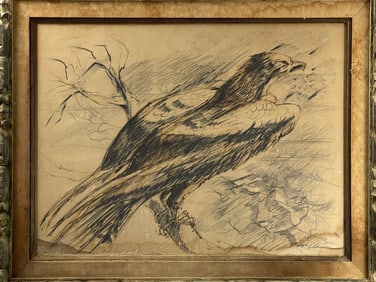 Original Signed Ink and Charcoal Artwork of an Eagle