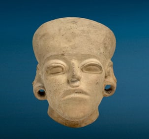Ancient Pre-Columbian Mayan Tribal Terracotta Mask