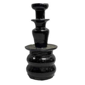 Large Chinese Black Glazed Altar Candleholder, 19th Century