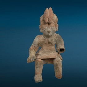 Pre-Columbian Pottery Sitting Figurine Idol