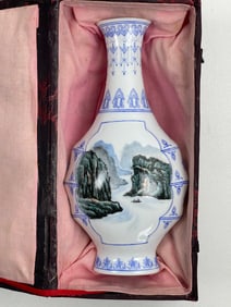 Chinese Republic Period Eggshell Handpainted Vase with River Scene