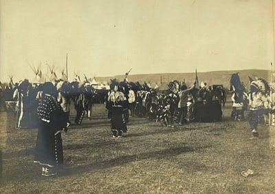 Original Silver Gelatin Photograph from Glass Negative c. 1890 - Indian Encampment