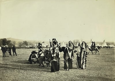 Original Silver Gelatin Photograph from Glass Negative c. 1890 - Indian Encampment