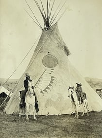 Original Silver Gelatin Photograph from Glass Negative c. 1890 - Indian Encampment