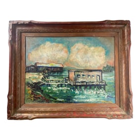 Abstract Seascape Oil on Board Painting Signed Marion Cox