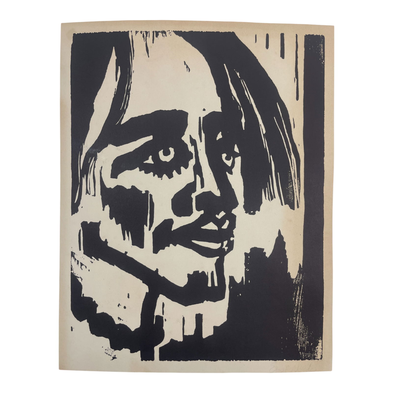 Emil Nolde (1867-1956) - Frauenkopf II Hand Signed Woodcut Print: Emil Nolde (1867-1956) - Frauenkopf II Hand Signed Woodcut Print. Size: 12" x 15".