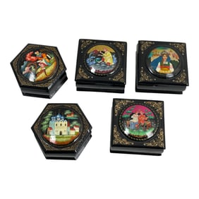 Vintage Russian Hand Painted Lacquer Box Collection