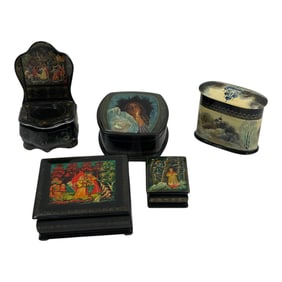 Vintage Russian Hand Painted Lacquer Box Collection