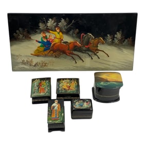 Vintage Russian Hand Painted Lacquer Box Panel Collection