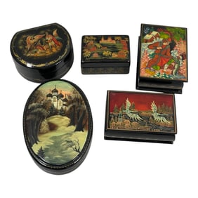 Vintage Russian Hand Painted Lacquer Box Panel Collection