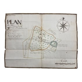 Antique European French Hand Drawn Land Map