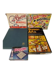 Vintage Board Game Lot Scrabble Electric Baseball Boggle Screen Art