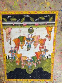 Vintage Indian Painting on Fabric Krishna Deity of Love
