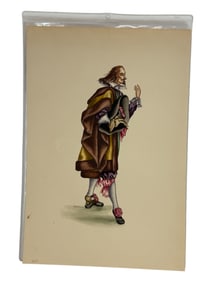 Vintage Painting watercolor on Paper French Nobleman Helen King 1950