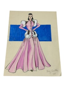 Painted Sketch High Fashion Hollywood Costume Signed Jean Cocteau