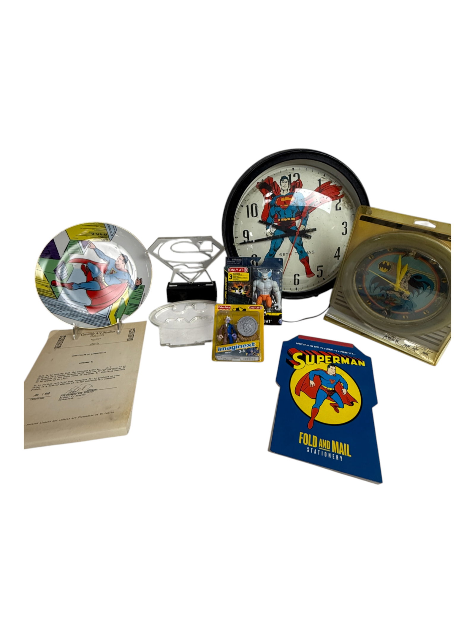 Vintage DC Marvel Toy wall Clock Plate Lot: Vintage DC Marvel Toy wall Clock Plate Lot