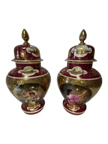 Pair of Royal Vienna Style Fine Porcelain Portait Vase Signed Flora