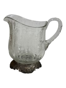 Antique Clear Cut Crystal Pitcher Silver Trim