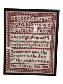 19 th Cross Stitch Needle work Sampler by Maud Oliver