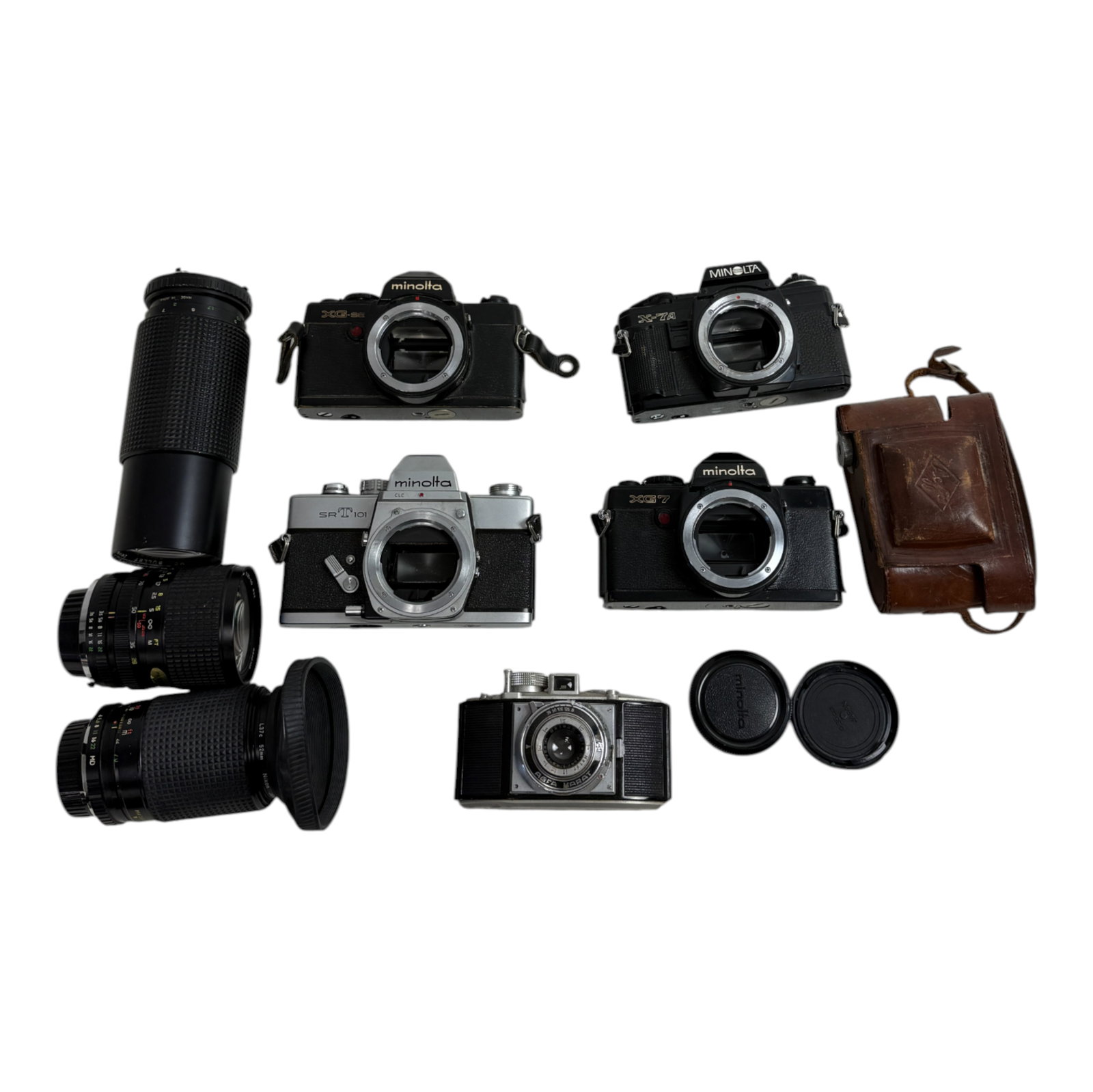 Vintage Camera Lot: Vintage Camera Lot Various Makes of Minolta Cameras Lens and acessories as is